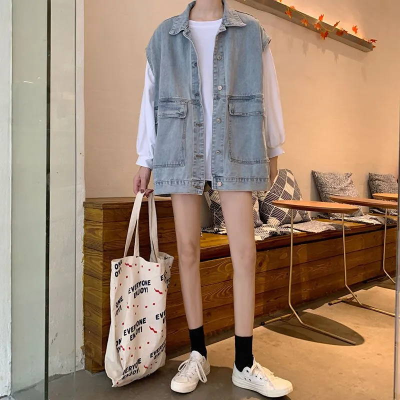 Denim Vest Women Summer Loose Popular Trendy Outdoor All-Matching Korean Sleeveless Cargo Outerwear