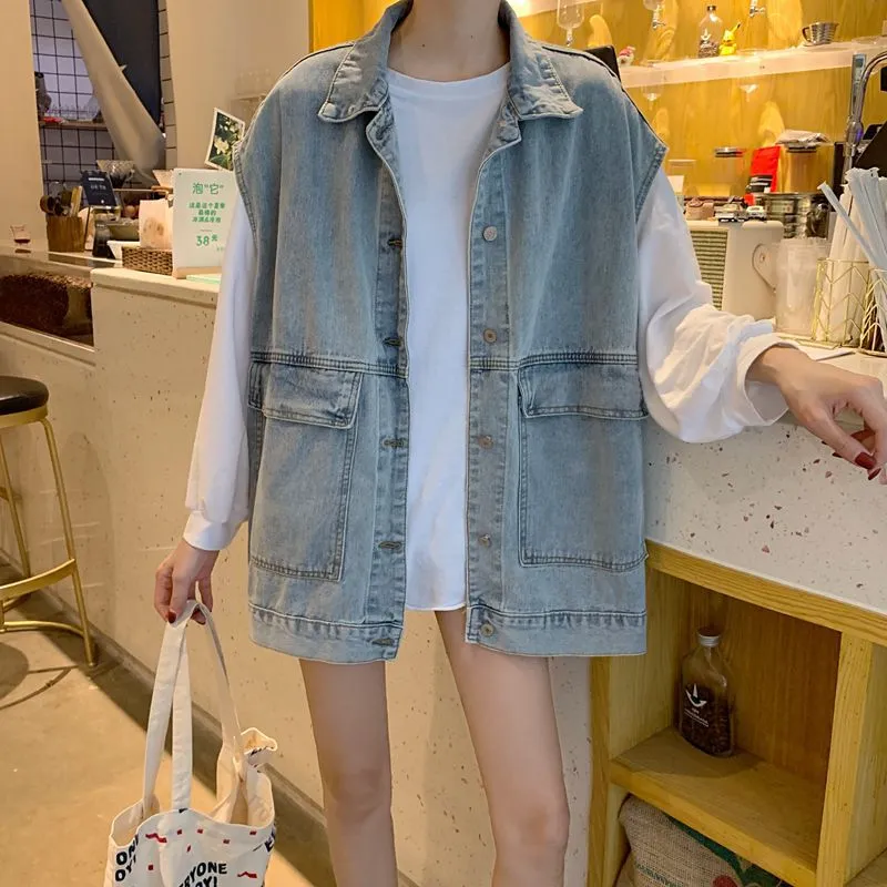 Denim Vest Women Summer Loose Popular Trendy Outdoor All-Matching Korean Sleeveless Cargo Outerwear