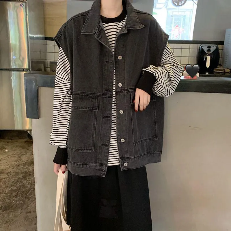 Denim Vest Women Summer Loose Popular Trendy Outdoor All-Matching Korean Sleeveless Cargo Outerwear