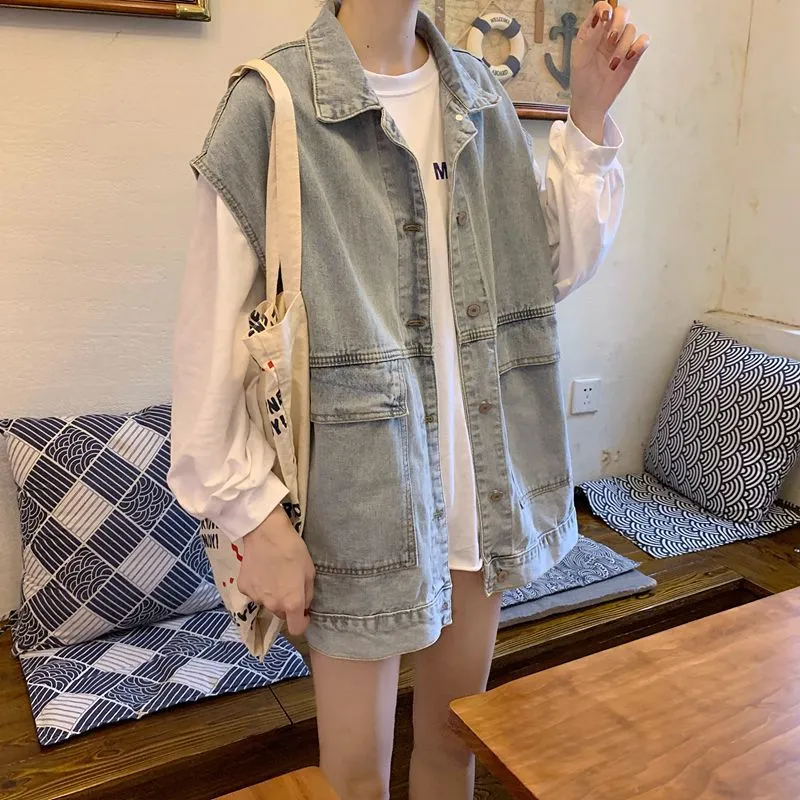 Denim Vest Women Summer Loose Popular Trendy Outdoor All-Matching Korean Sleeveless Cargo Outerwear