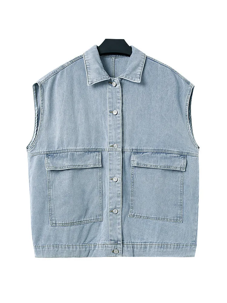 Denim Vest Women Summer Loose Popular Trendy Outdoor All-Matching Korean Sleeveless Cargo Outerwear