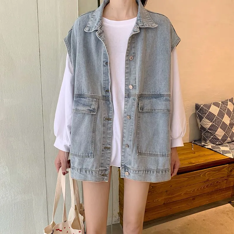 Denim Vest Women Summer Loose Popular Trendy Outdoor All-Matching Korean Sleeveless Cargo Outerwear