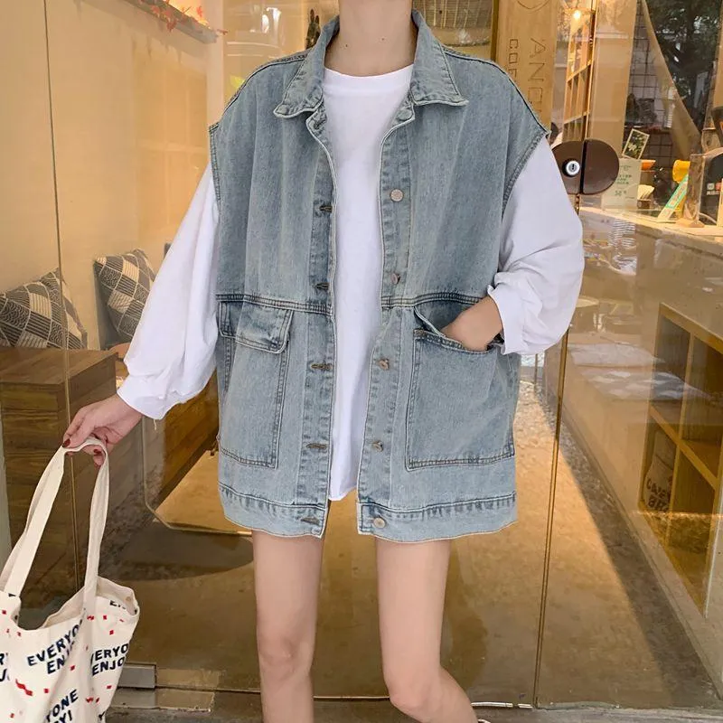 Denim Vest Women Summer Loose Popular Trendy Outdoor All-Matching Korean Sleeveless Cargo Outerwear