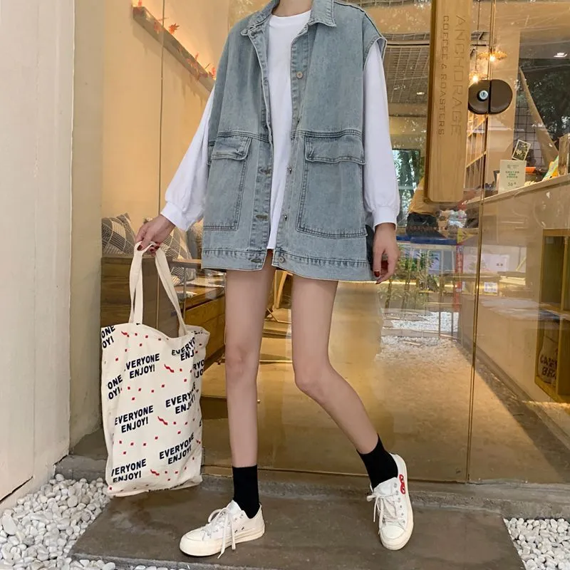 Denim Vest Women Summer Loose Popular Trendy Outdoor All-Matching Korean Sleeveless Cargo Outerwear