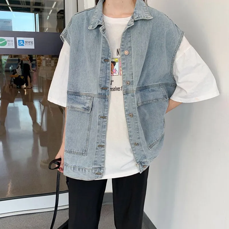 Denim Vest Women Summer Loose Popular Trendy Outdoor All-Matching Korean Sleeveless Cargo Outerwear