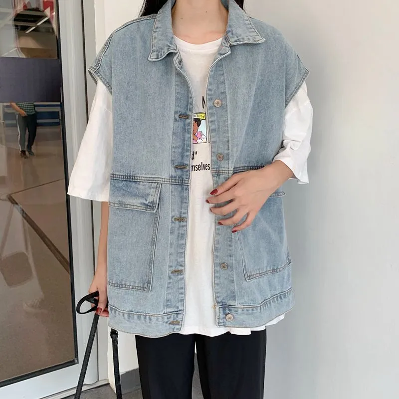 Denim Vest Women Summer Loose Popular Trendy Outdoor All-Matching Korean Sleeveless Cargo Outerwear