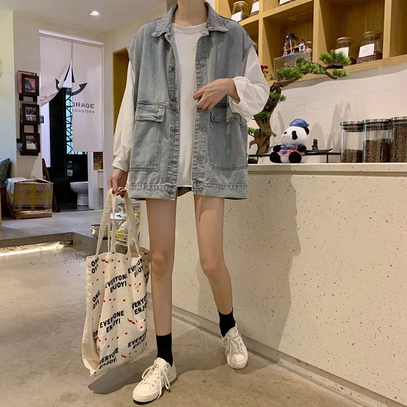 Denim Vest Women Summer Loose Popular Trendy Outdoor All-Matching Korean Sleeveless Cargo Outerwear