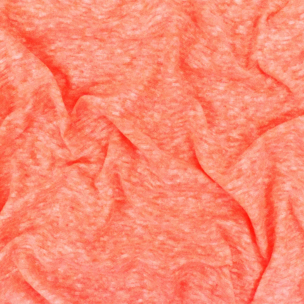 Electric Orange-White Slub Stretch Polyester Jersey Knit Fabric