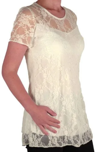 Evelina Lined Short Sleeve Floral Lace Tops