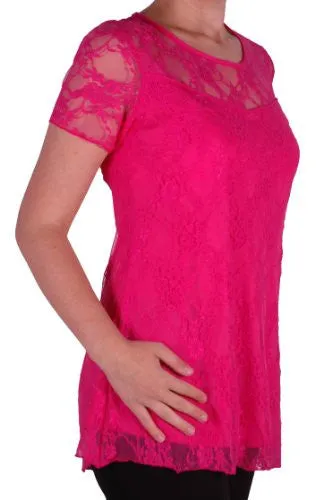 Evelina Lined Short Sleeve Floral Lace Tops