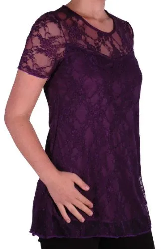 Evelina Lined Short Sleeve Floral Lace Tops