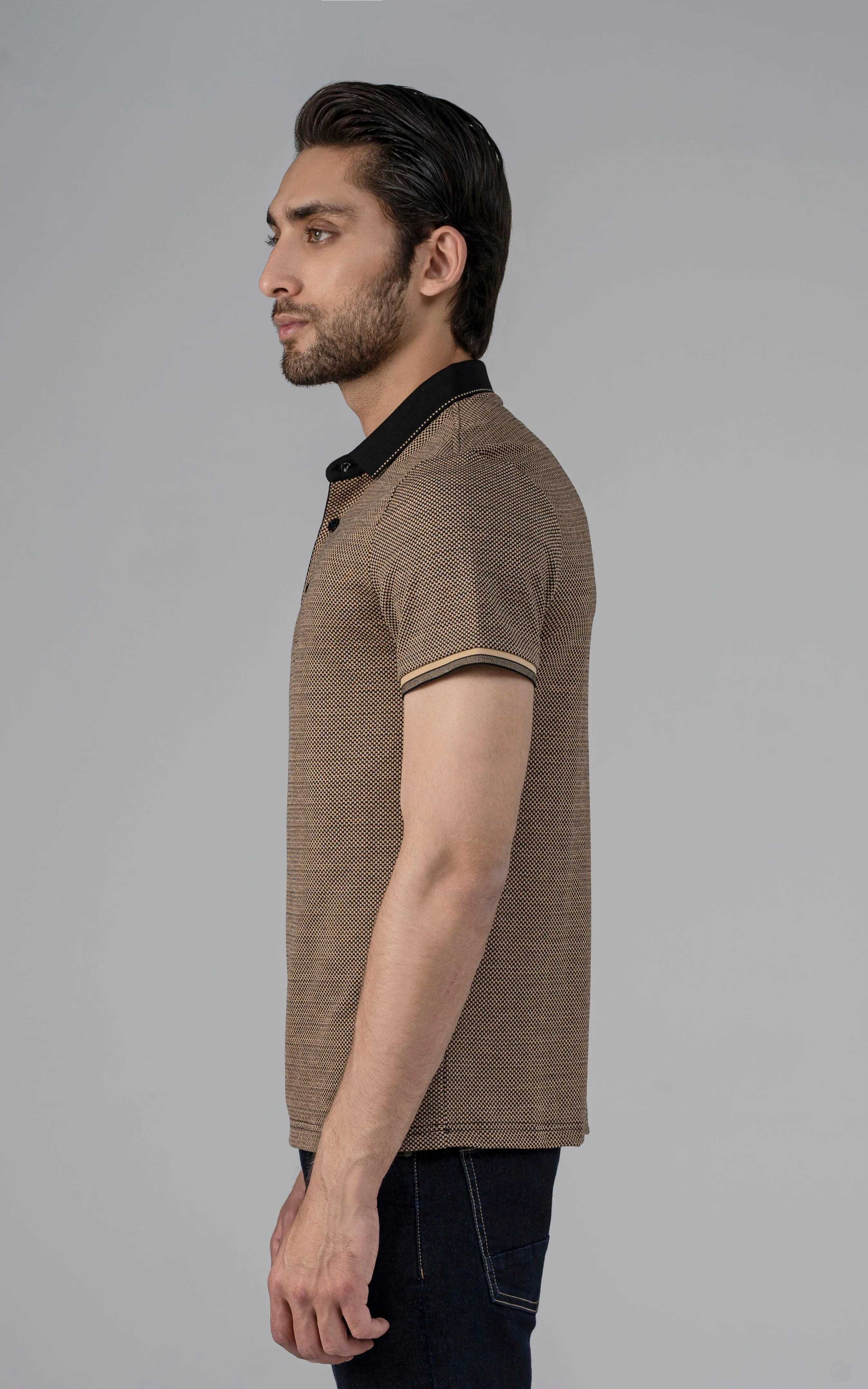 EXECUTIVE POLO KHAKI SELF TEXTURE