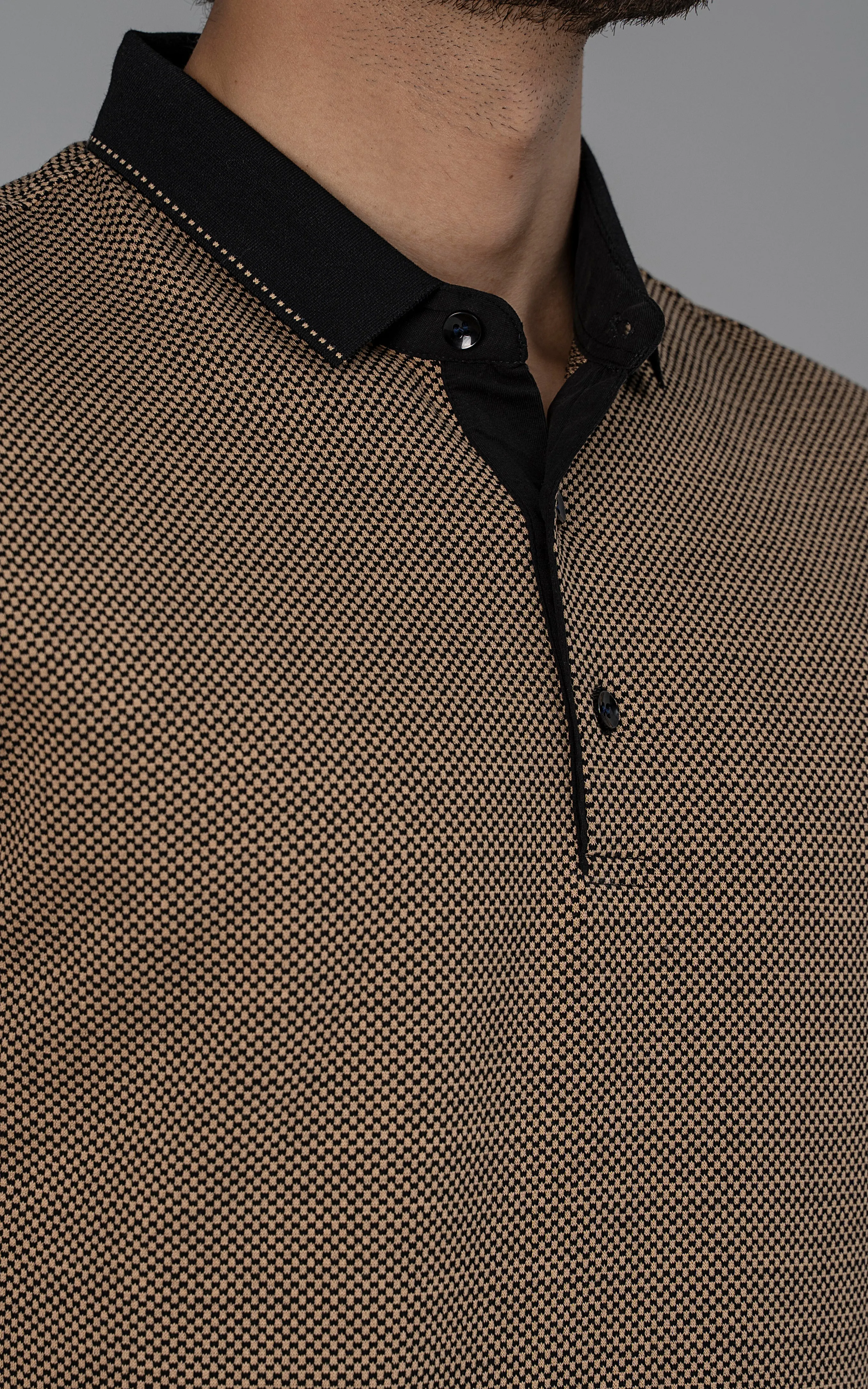 EXECUTIVE POLO KHAKI SELF TEXTURE