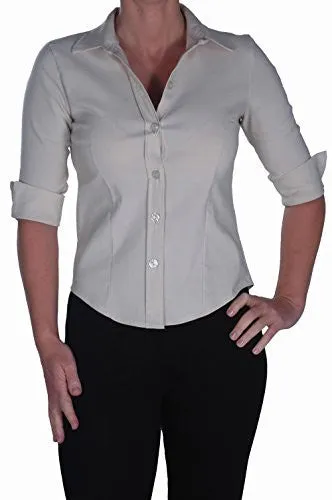 EyeCatch - Ladies Casual Office Work School Fitted Stretch Womens Blouse Top