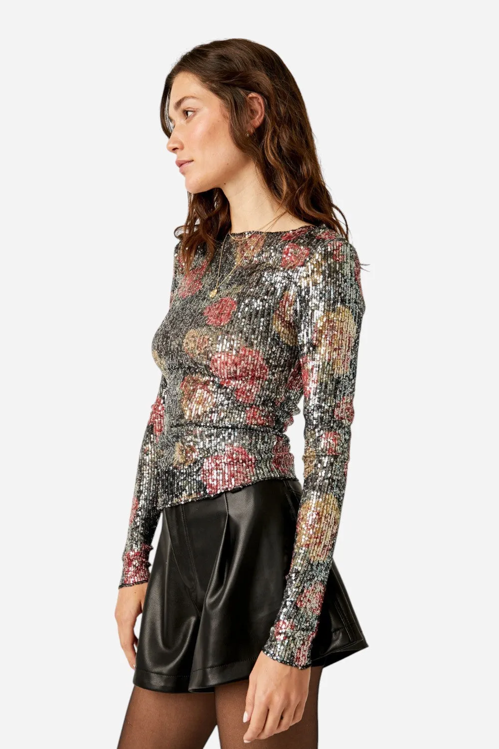 Free People Printed Gold Rush Long Sleeve Top in Midnight Combo