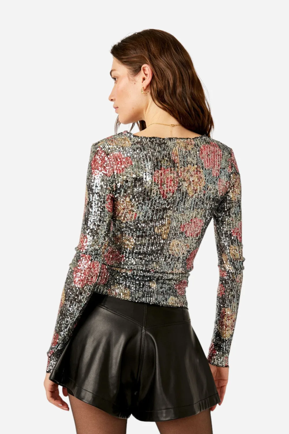 Free People Printed Gold Rush Long Sleeve Top in Midnight Combo