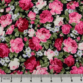 Fuchsia Large Rose Floral Cotton Print