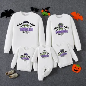 Halloween Family Matching Letter& Bat Print Long Sleeve Tops