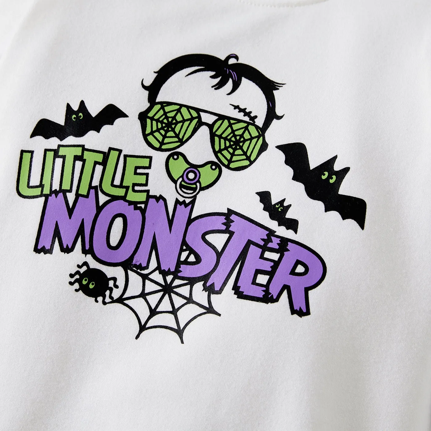 Halloween Family Matching Letter& Bat Print Long Sleeve Tops