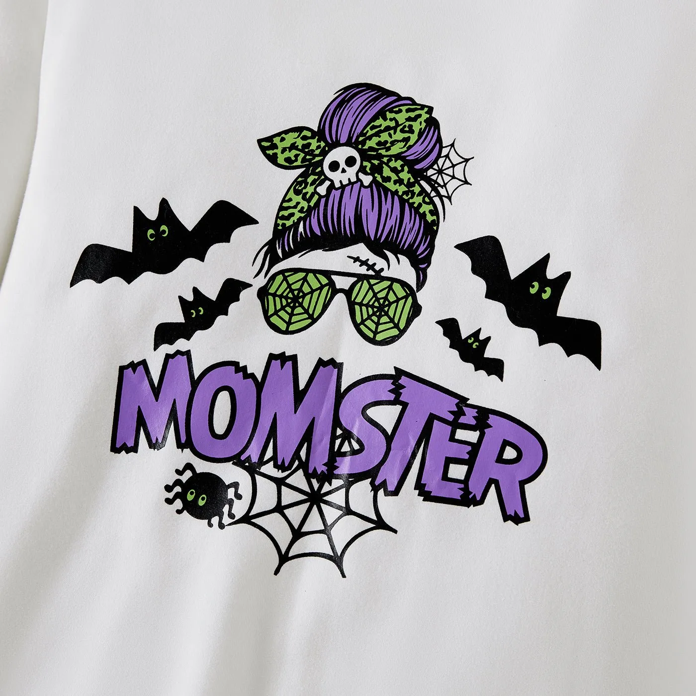 Halloween Family Matching Letter& Bat Print Long Sleeve Tops