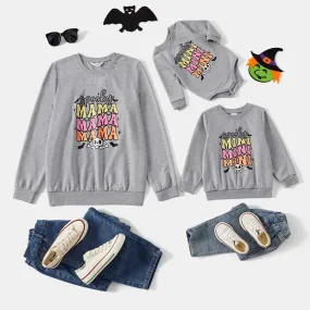 Halloween Family Matching Solid Letter Print Tops