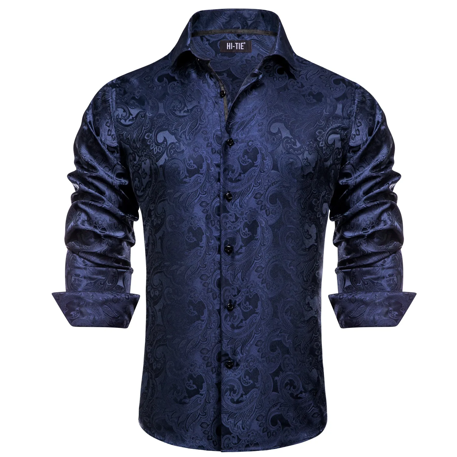 Hi-Tie Long Sleeve Shirt Midnight Blue Paisley Blue Collar Shirt