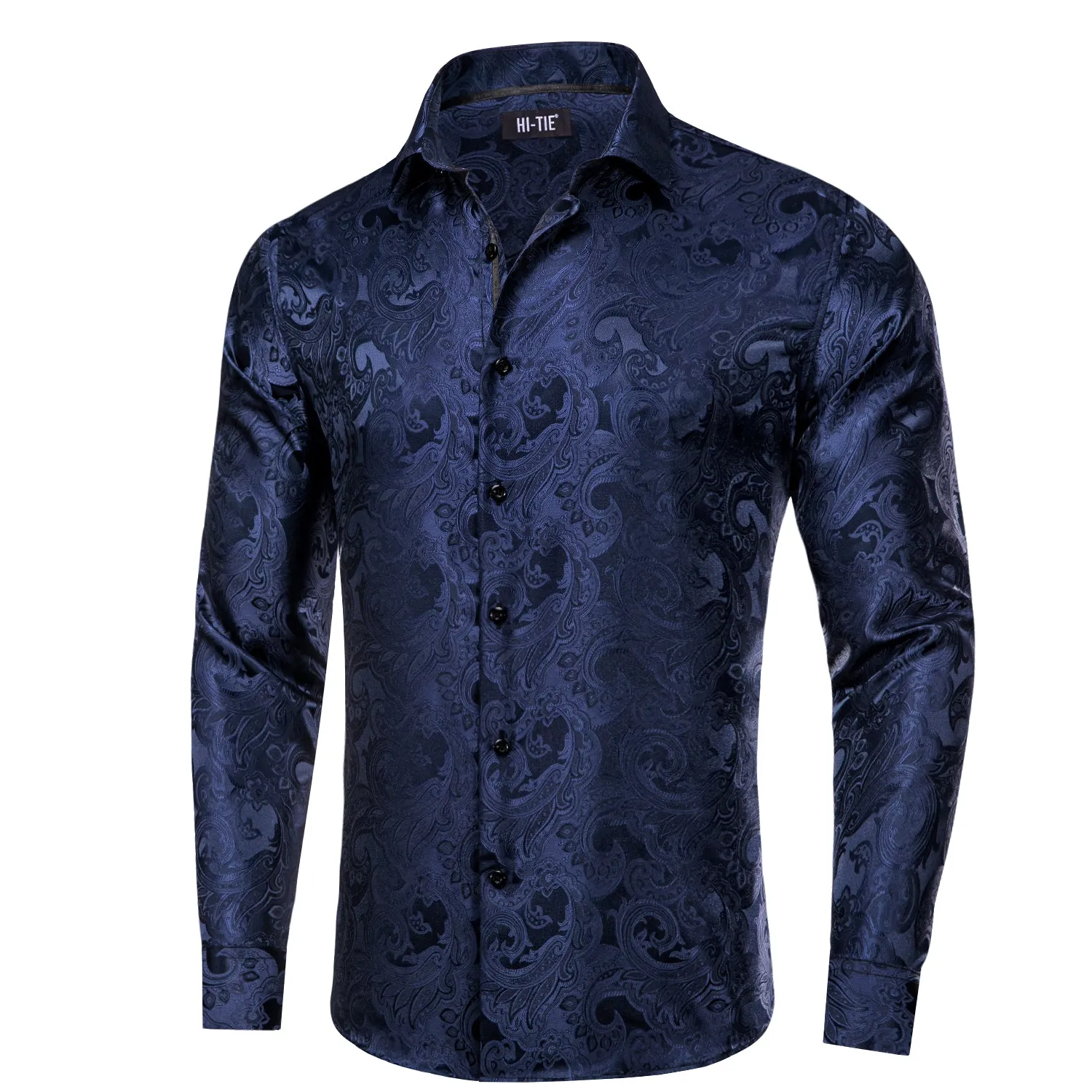 Hi-Tie Long Sleeve Shirt Midnight Blue Paisley Blue Collar Shirt