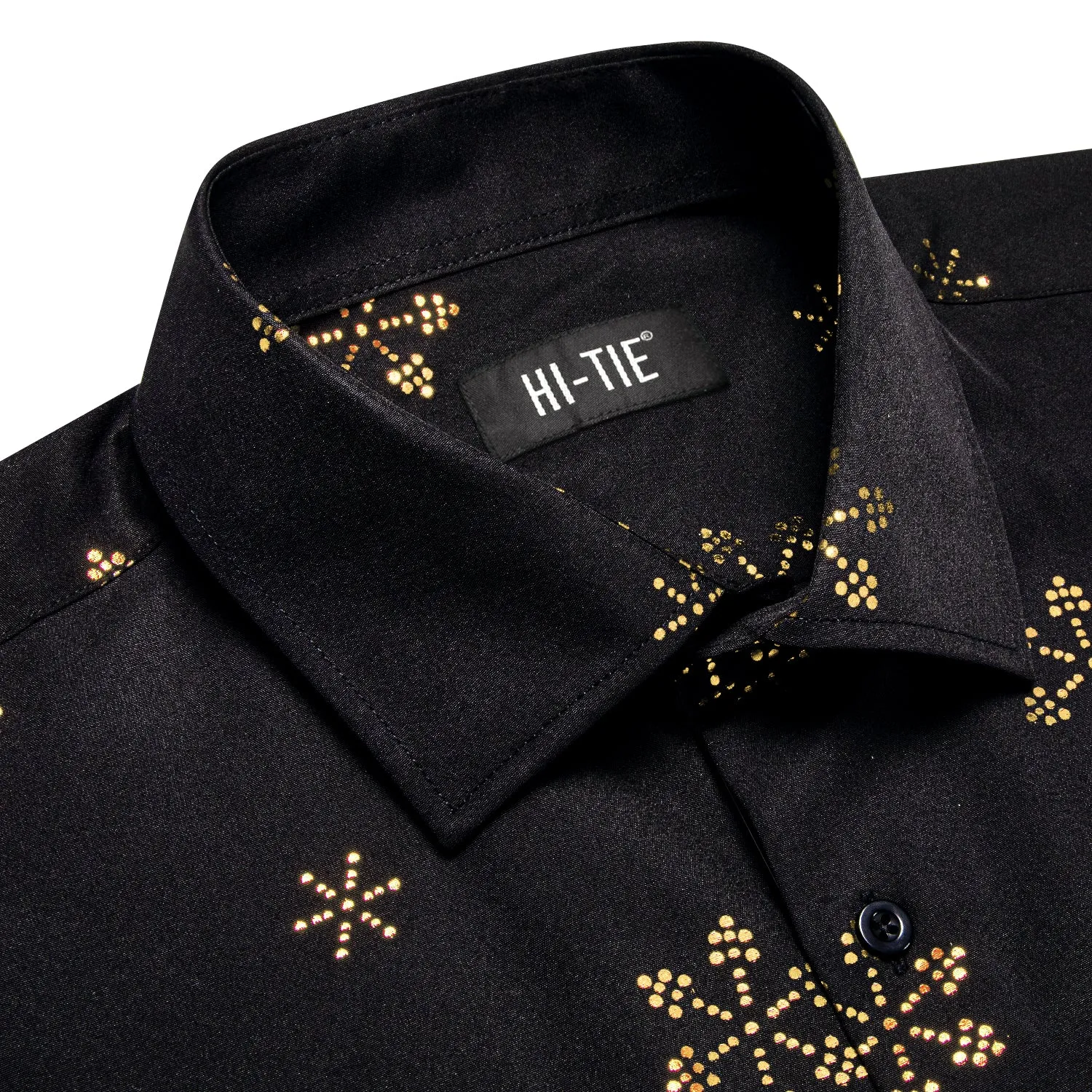 Hi-Tie Men's Black Top Christmas Golden Snowflake Long Sleeve Shirt