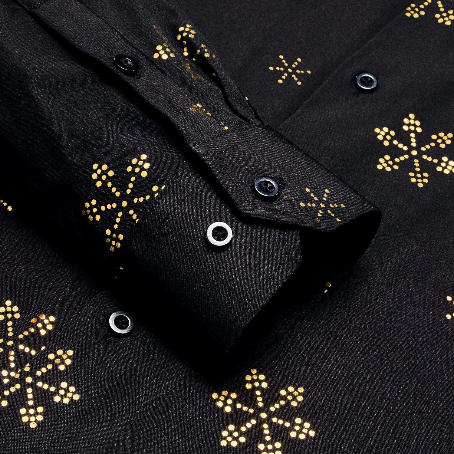 Hi-Tie Men's Black Top Christmas Golden Snowflake Long Sleeve Shirt