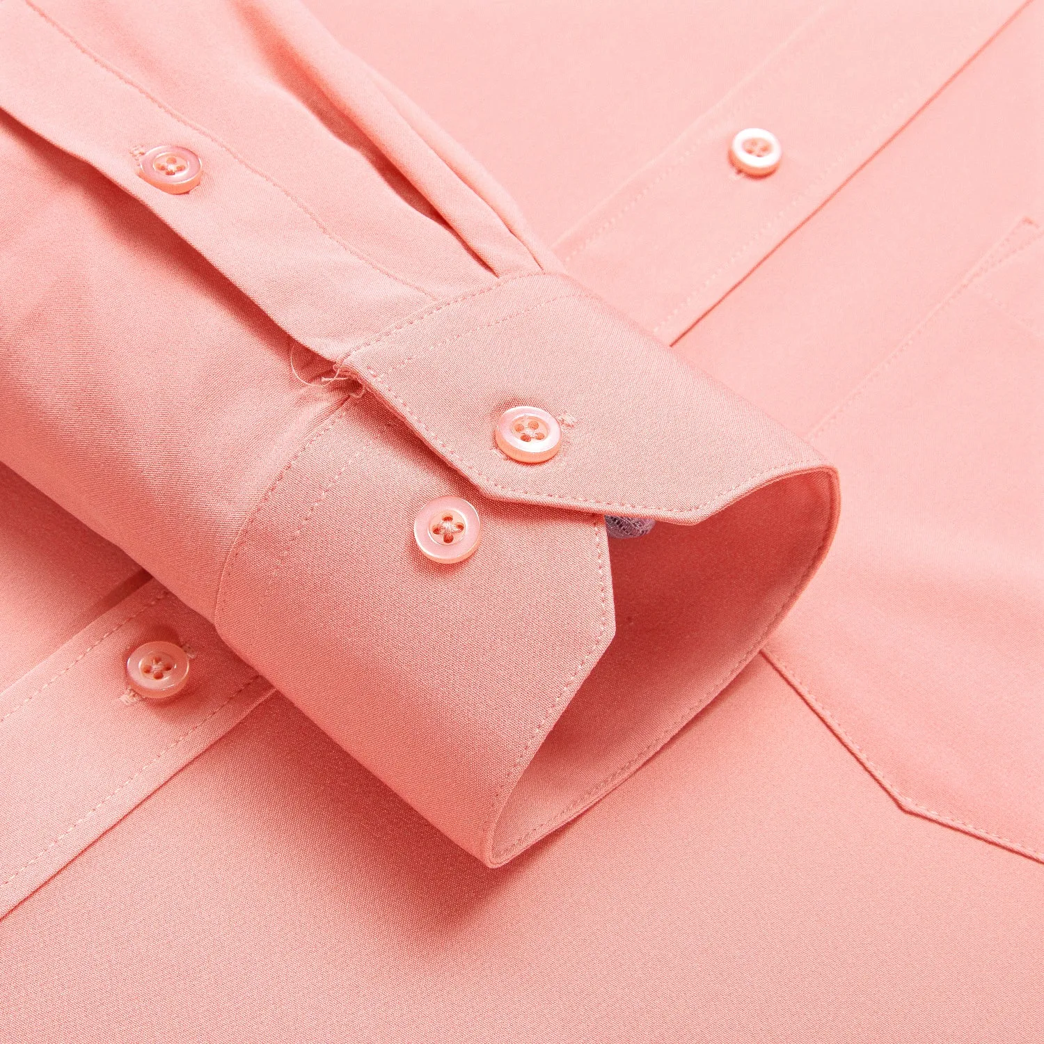 Hi-Tie Mens Wedding Top Coral Pink Solid Men's Long Sleeve Dress Shirt