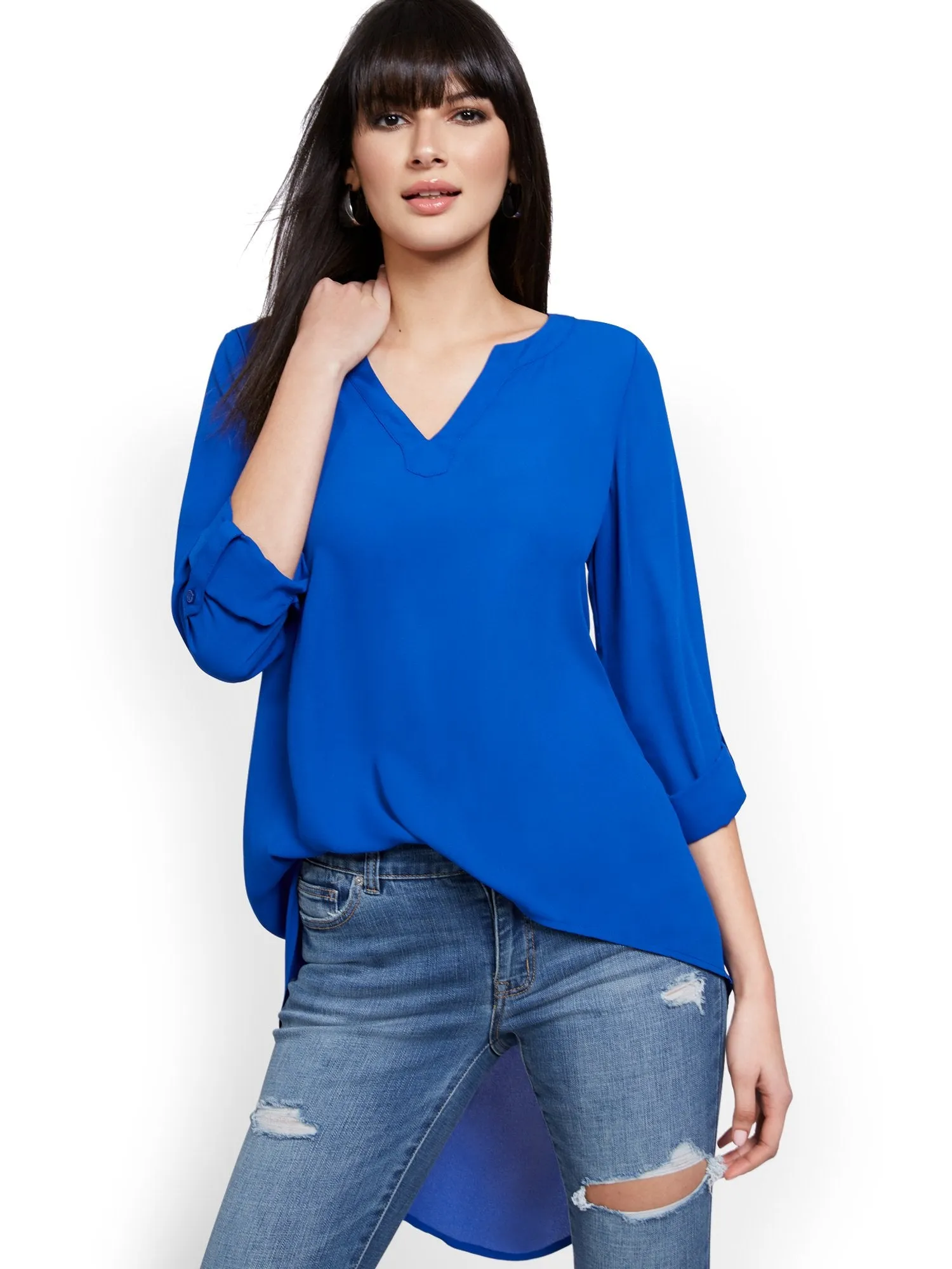 High-Low V-Neck Popover Top