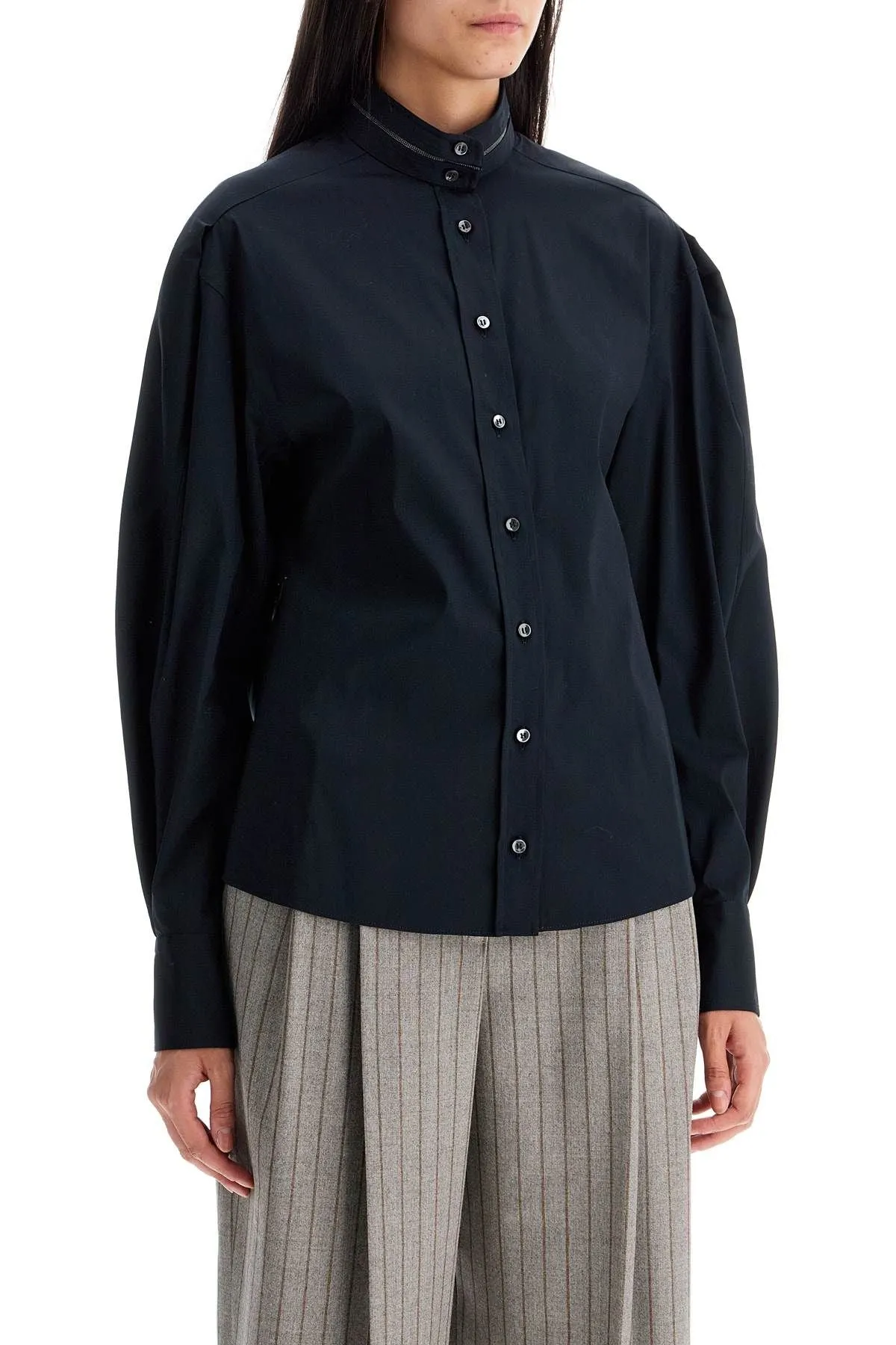 HIGH-NECK BLOUSE WITH MONILE EMBELLISHMENT