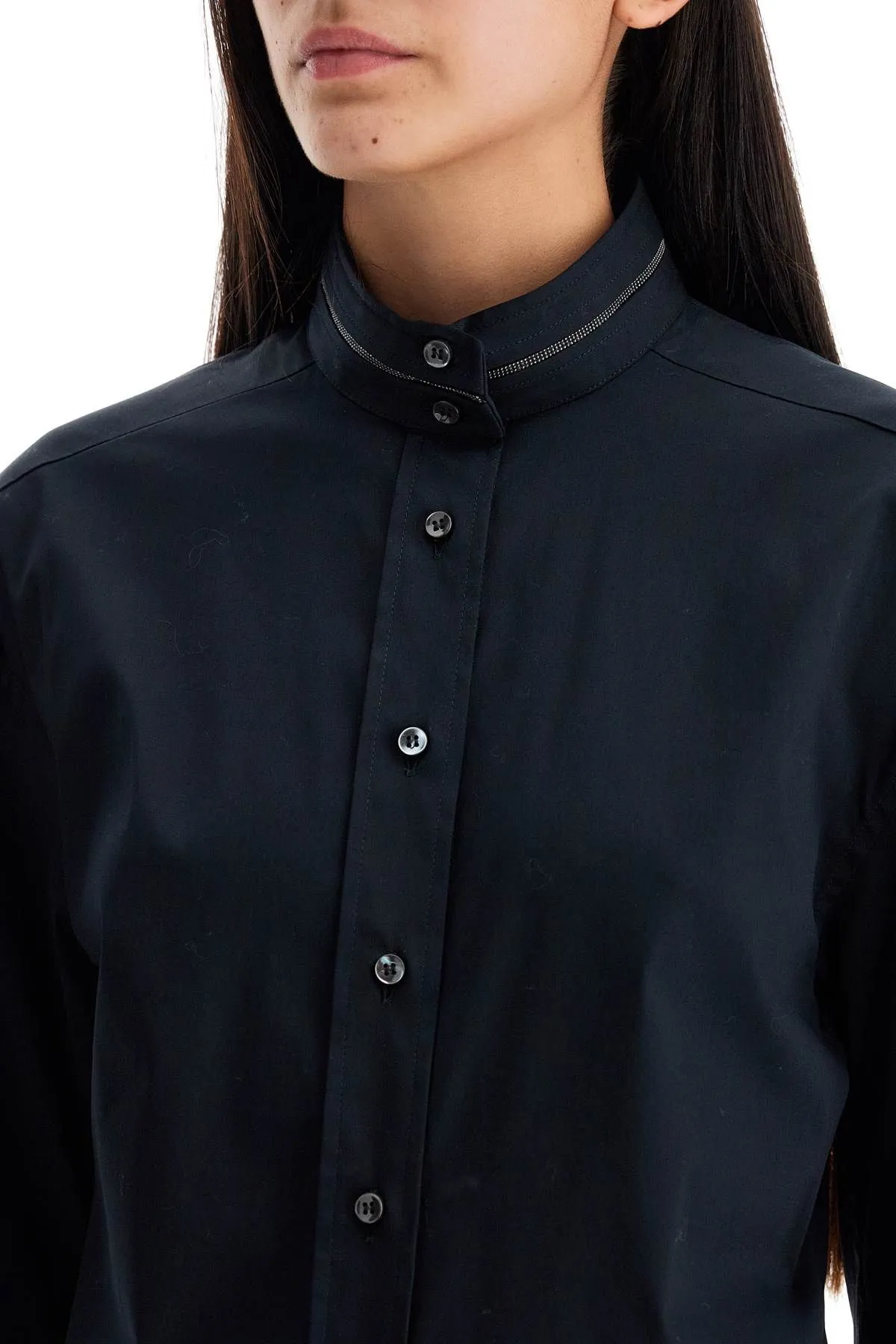 HIGH-NECK BLOUSE WITH MONILE EMBELLISHMENT