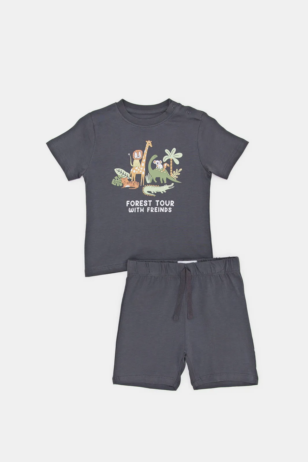 Infant Boys Charcoal And White Printed Pyjama Set (4 Piece)