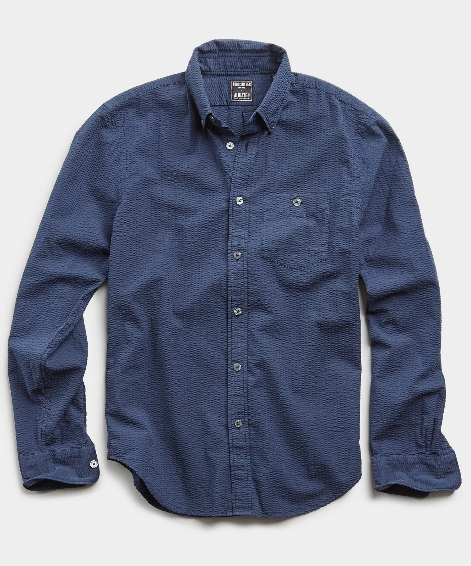 Italian Seersucker Long Sleeve Shirt in Navy