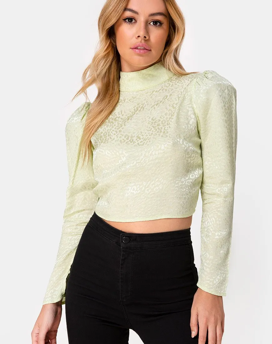 Jasty Crop Top in Satin Cheetah Pistachio