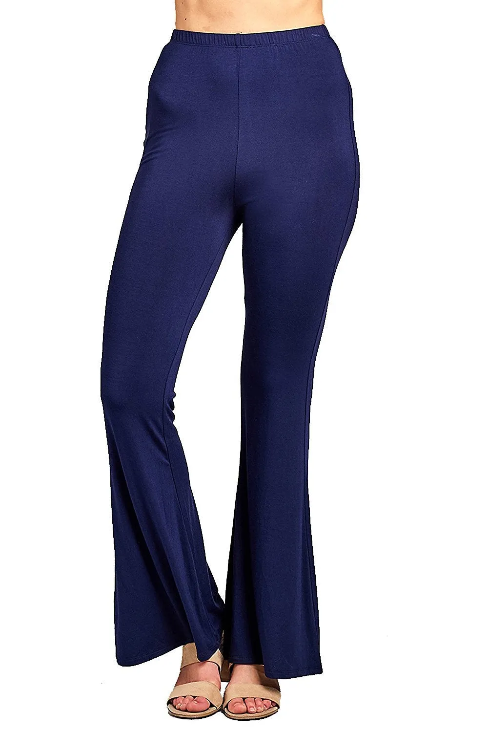 Khanomak Elastic Waist Bell Bottom Stretch Flared Solid Long Wide Leg Legging Pants