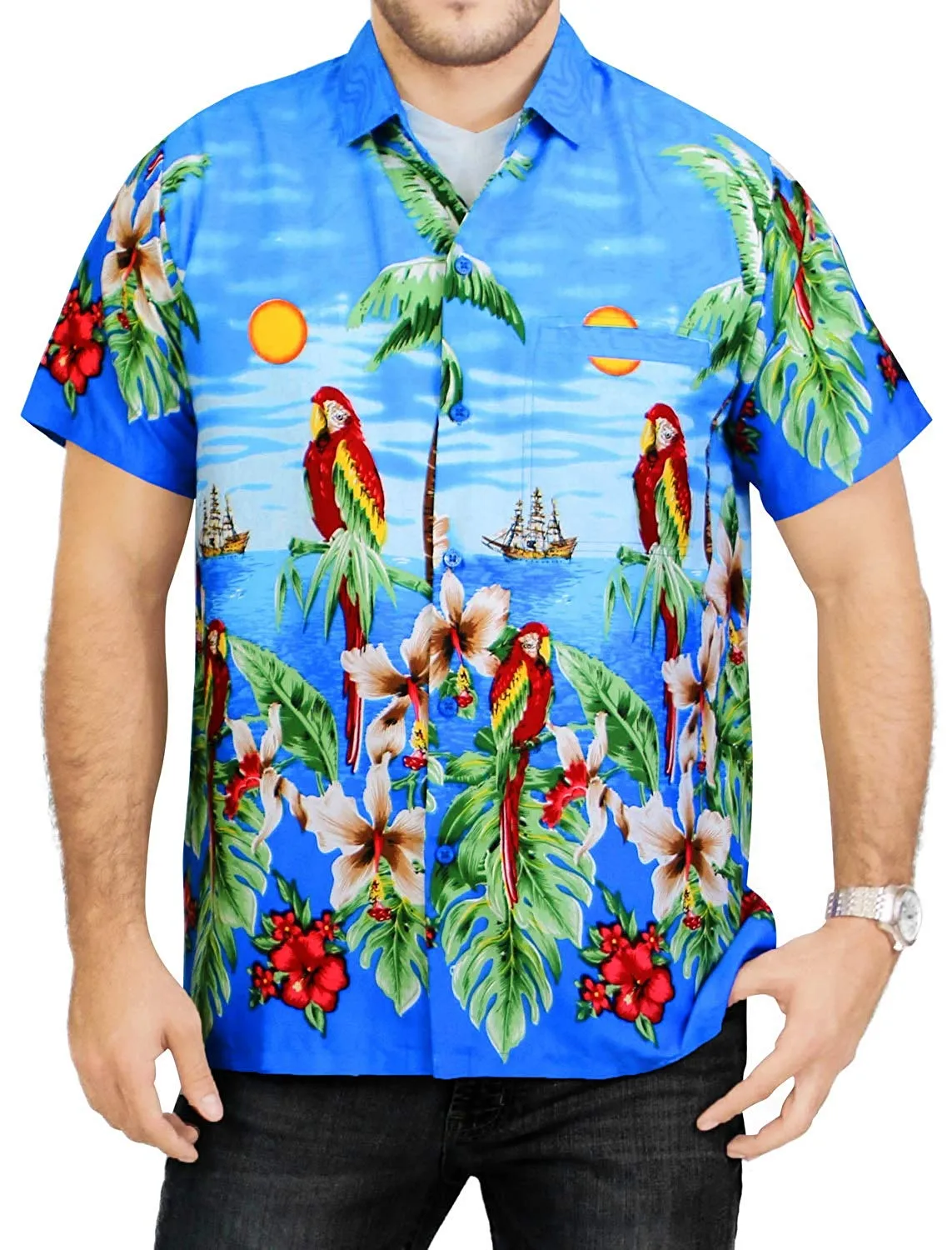 LA LEELA Men's Aloha Hawaiian Shirt Short Sleeve Button Down Casual Beach Party Hawaii printed