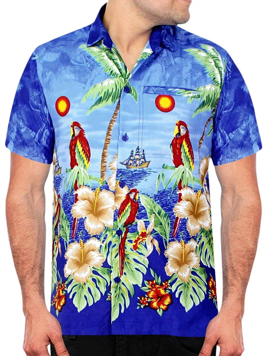 LA LEELA Men's Aloha Hawaiian Shirt Short Sleeve Button Down Casual Beach Party Hawaii printed