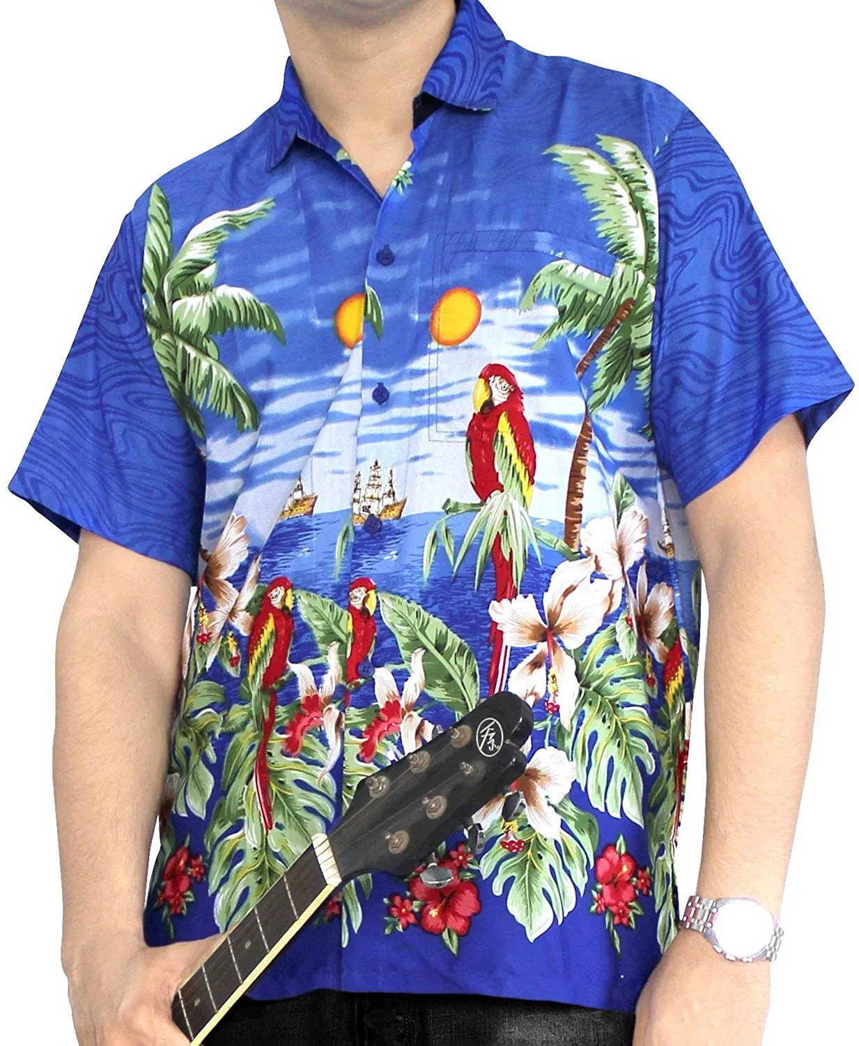 LA LEELA Men's Aloha Hawaiian Shirt Short Sleeve Button Down Casual Beach Party Hawaii printed