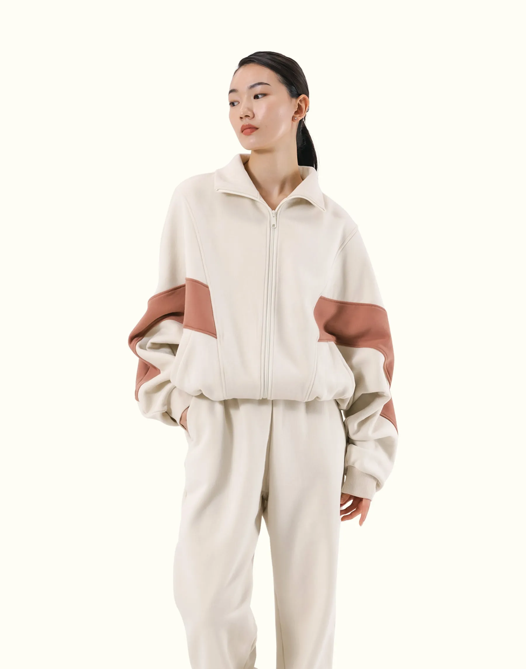 Loose Fit Zip Up Sweat Jacket 2 - Ivory