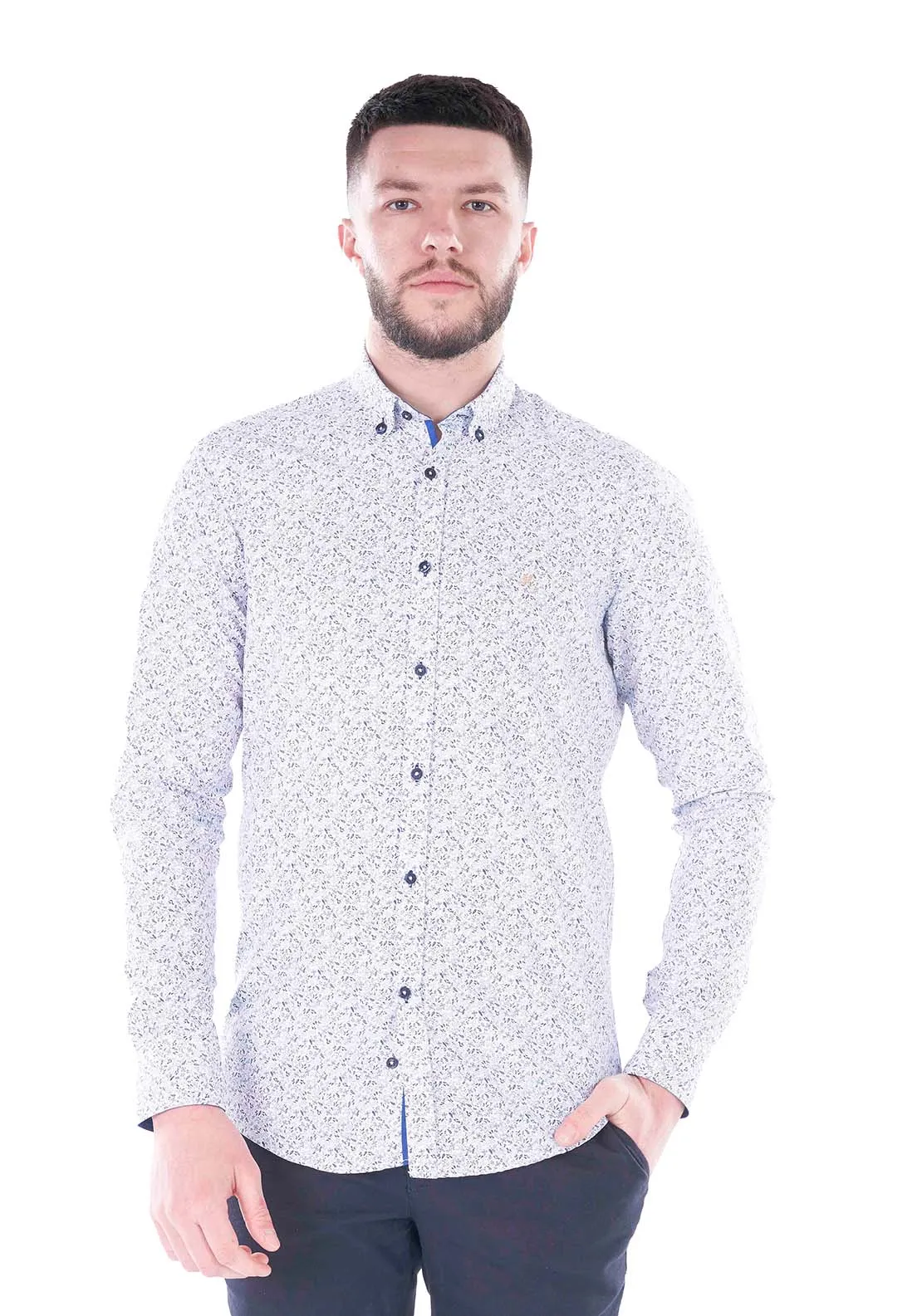 Mask Long Sleeve Print Shirt - White / Navy