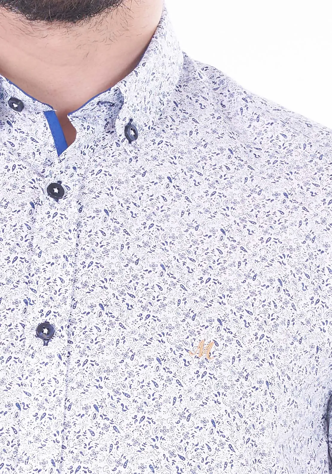 Mask Long Sleeve Print Shirt - White / Navy