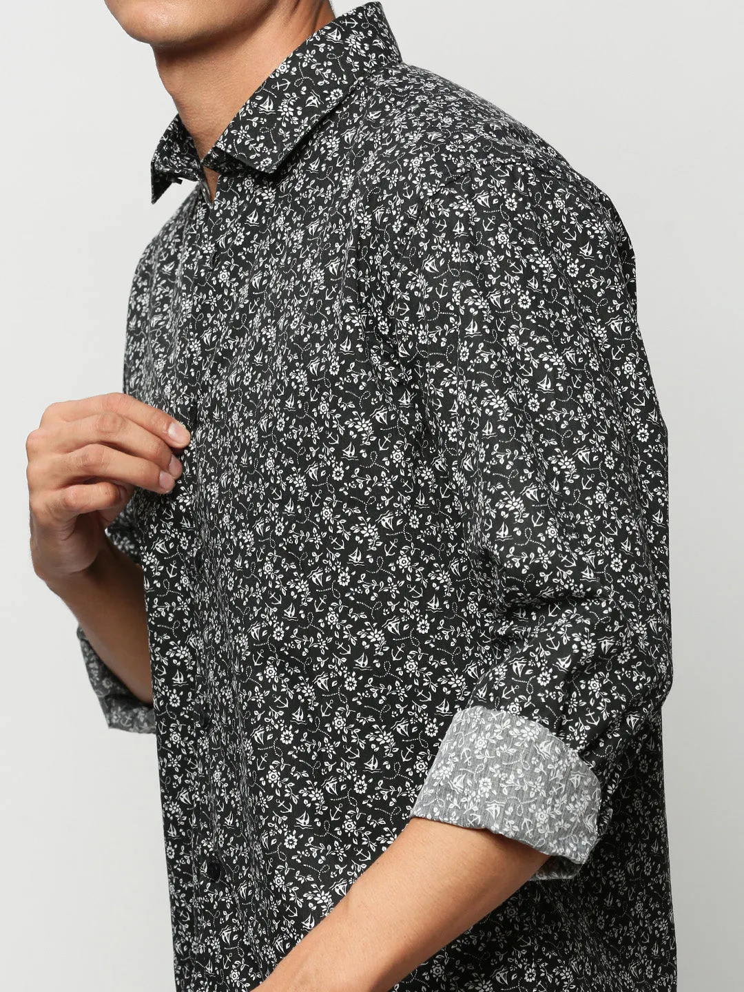 Men Black Floral Casual Casual Shirts