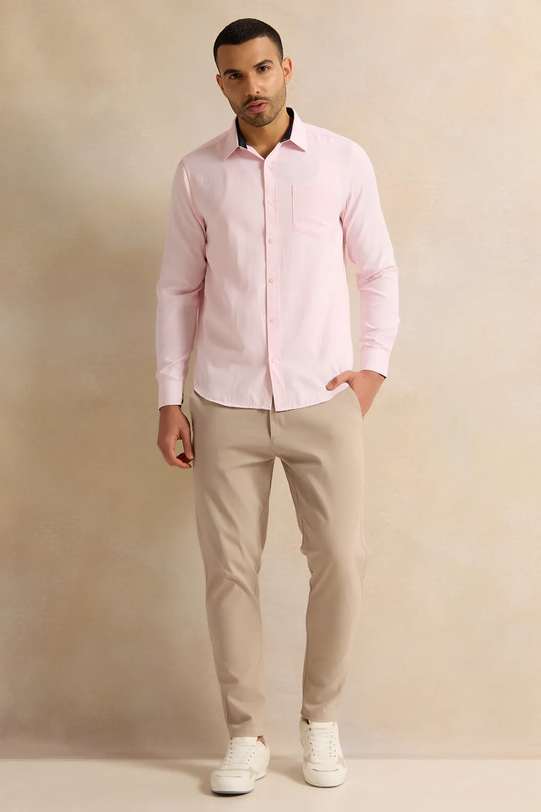 Men Pink Plain Shirt