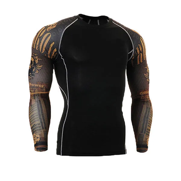 Mens Breathable Elastic Tight Fitting Bodybuilding Sport Quick-Dry Long Sleeve T-Shirt