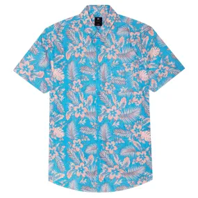 Mens Button Down Shirt - Pink Hawaiian