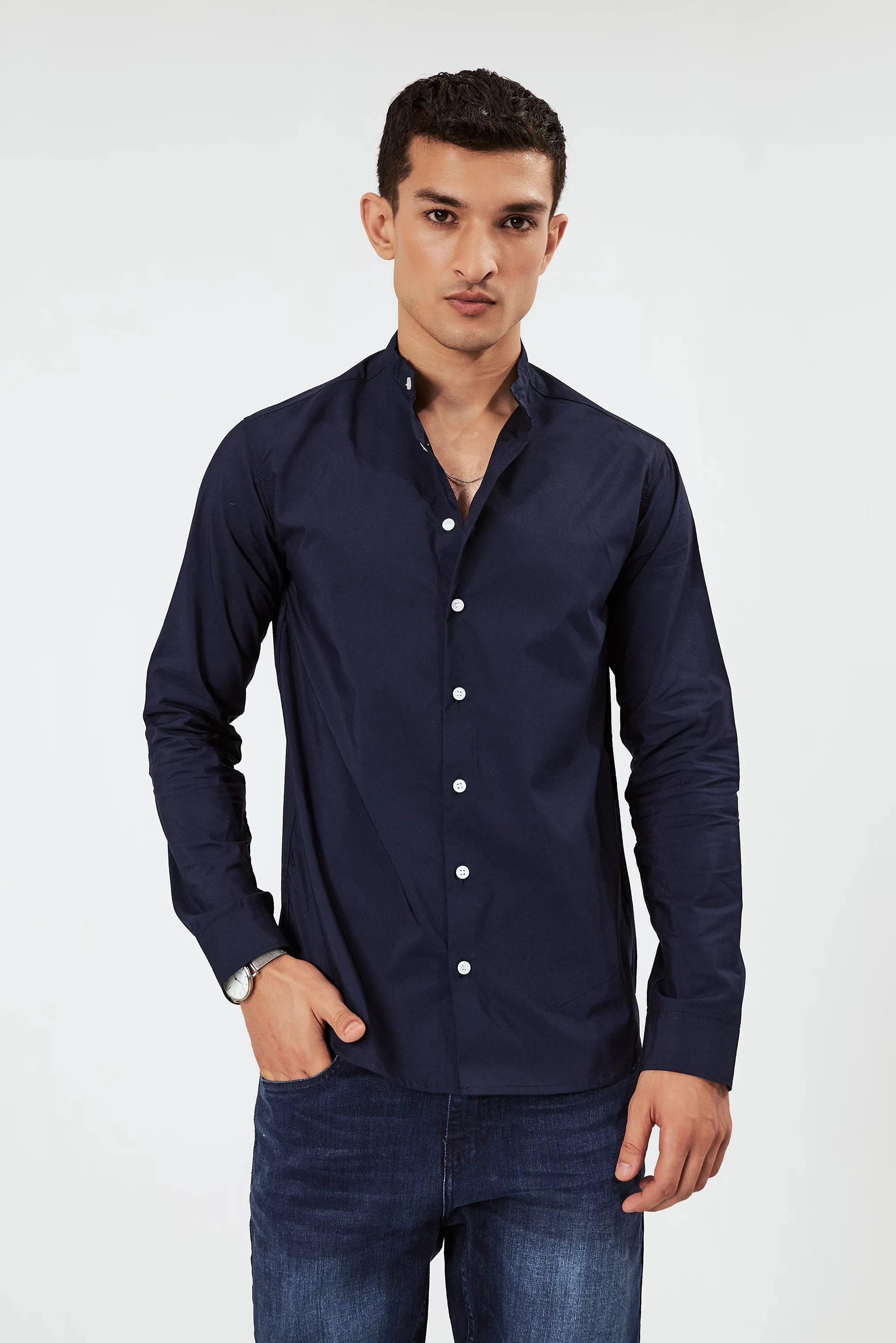 Men's Button-Up Casual Shirt Blue