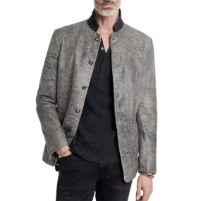 Men's Classic Fashion Textured Stand Collar Leather Jacket 25267865K