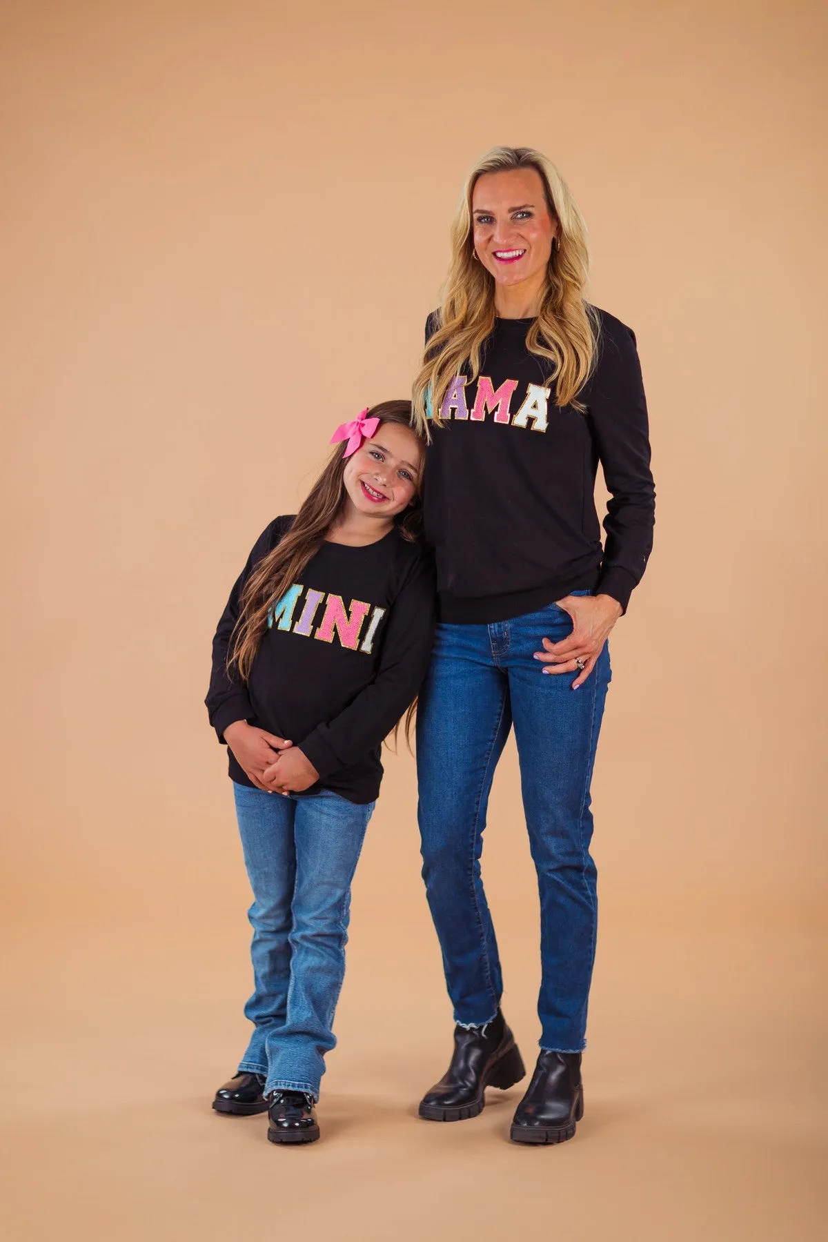 Mom & Me - "Mama & Mini" Black Chenille Patch Top